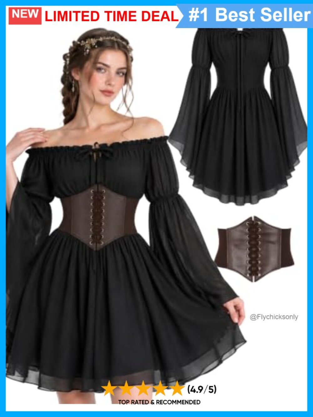 Renaissance Dress Set Off-Shoulder Chiffon Lace-Up Waist Cincher Women's